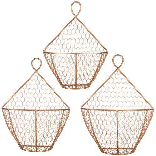 Copper Metal Wire Wall Hanging Produce Baskets, Set of 3