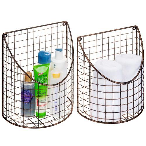 Copper Tone Metal Wire Storage Basket, Set of 2