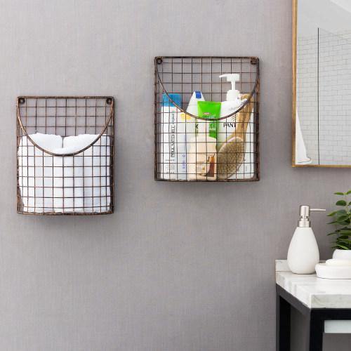 Copper Tone Metal Wire Storage Basket, Set of 2