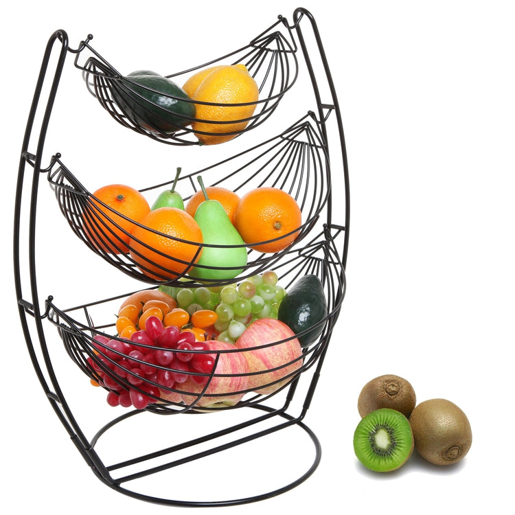 Black Metal Triple Hammock Produce Basket for Fruits & Vegetables