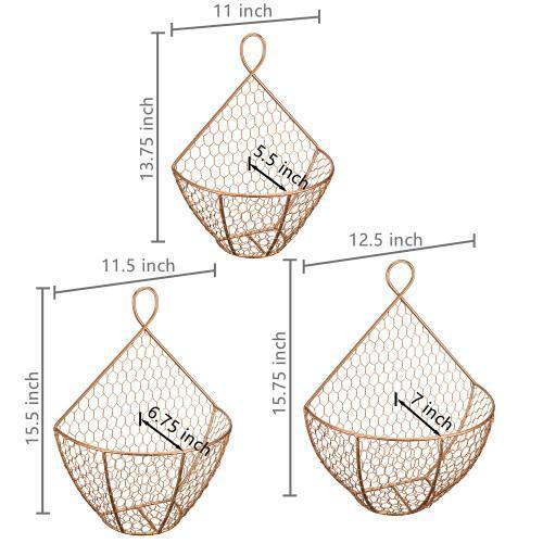Copper Metal Wire Wall Hanging Produce Baskets, Set of 3