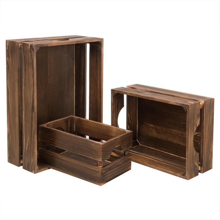 Dark Brown Nesting Wood Storage Crates, Set of 3