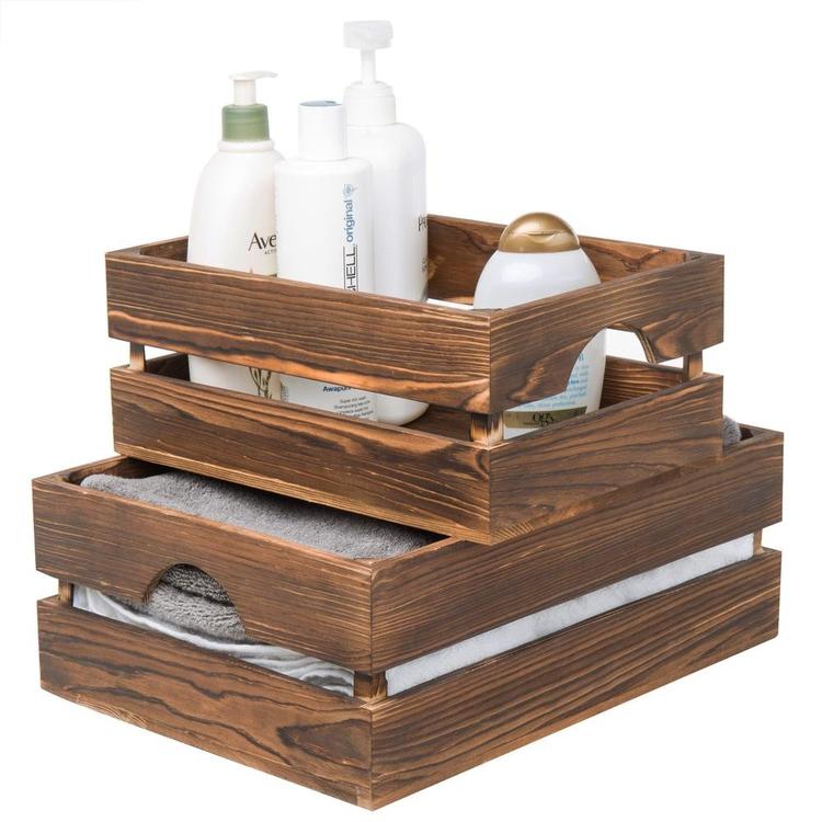 Dark Brown Nesting Wood Storage Crates, Set of 3