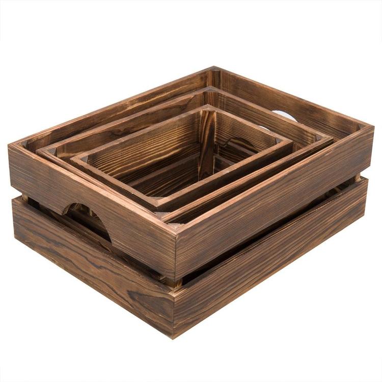 Dark Brown Nesting Wood Storage Crates, Set of 3