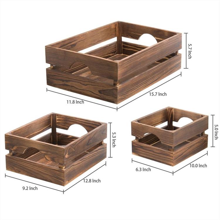 Dark Brown Nesting Wood Storage Crates, Set of 3