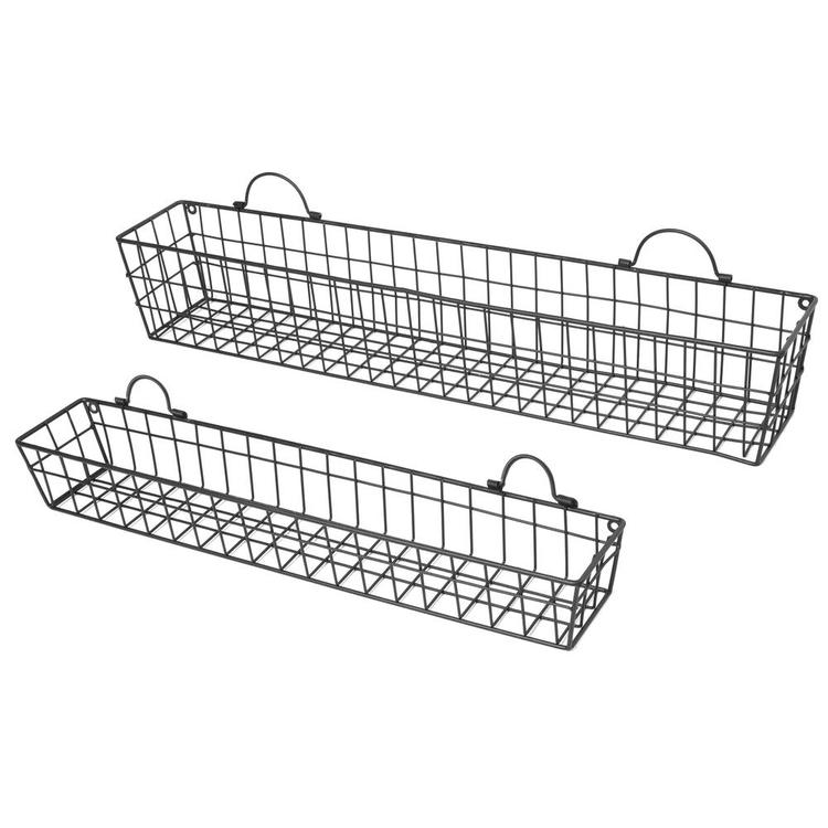 Rustic Wall-Mounted Metal Mesh Storage Baskets, Set of 2