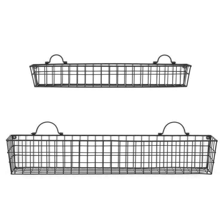 Rustic Wall-Mounted Metal Mesh Storage Baskets, Set of 2