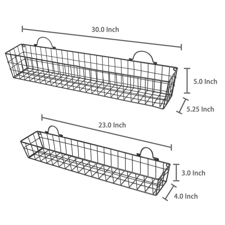 Rustic Wall-Mounted Metal Mesh Storage Baskets, Set of 2